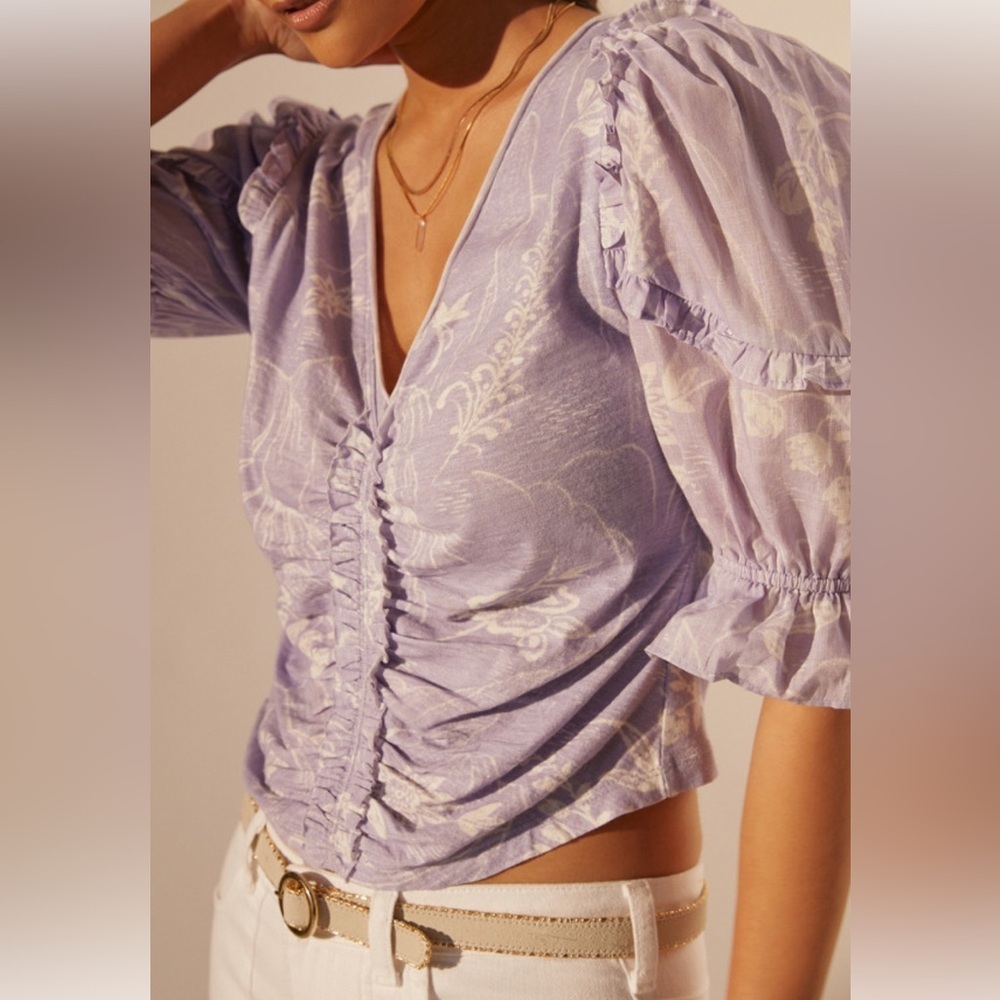 Anthropologie Lilac Ruched Blouse